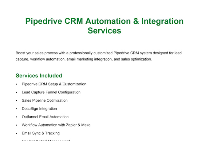 setup pipedrive CRM with lead capture, pipedrive docusign, outfunnel automation
